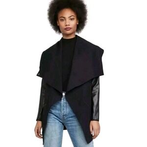 SPANX Womens 3X Drape Front Faux Leather Sleeve Black Drape Jacket Coat‎